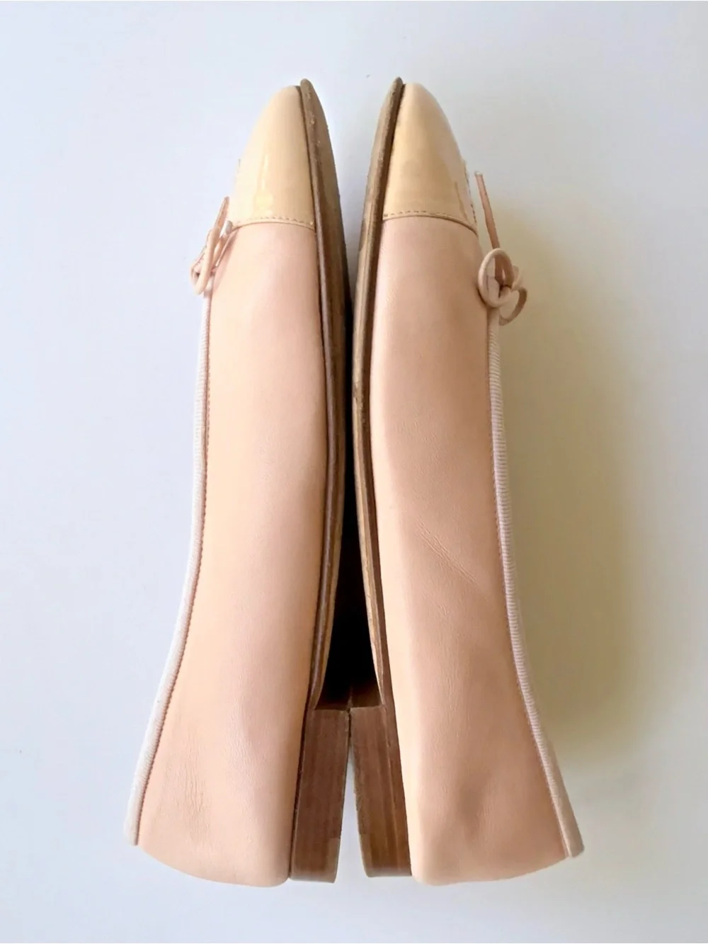 CHANEL Light Pink Leather Ballet Flats Patent CC Logo Cap Toe Size 38